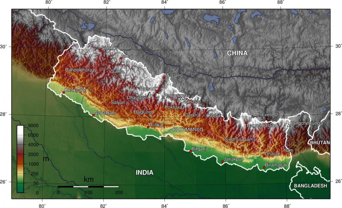地図-衛星ネパール