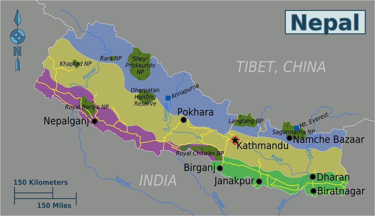 地理的地図のネパール