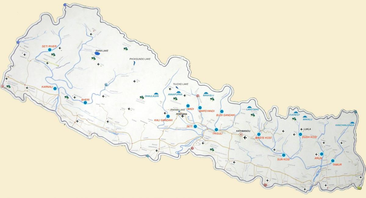 地図のネパールを示す河川