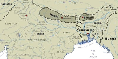 地図のブータンとネパールのチベット
