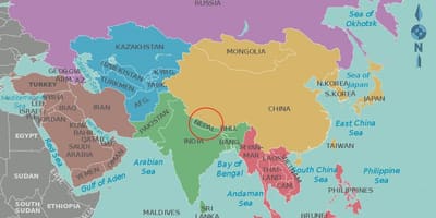 地図のネパール及び周辺国