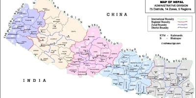 ネパールの75地区の地図